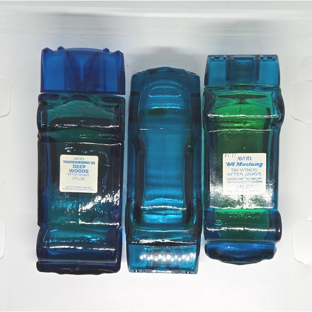 Vintage Avon After‎ Shave 2 '64 Mustang, 1 Thunderbird Decanters 2 fl oz